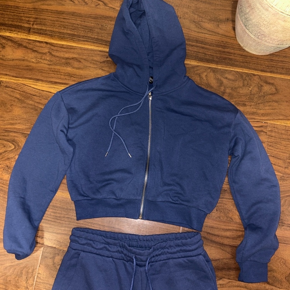 Forever 21 Navy Blue Track Pants & Hoodie Set